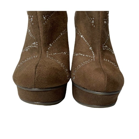 Womens MICHAEL ANTONIO Brown Rhinestone Studded Platform Ankle Booties Heels 7 - Picture 9 of 11